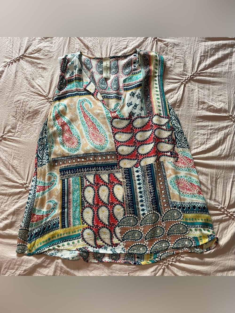 Vibrant & FUN Lightweight, Breezy Multicolor Paisley Patchwork Sleeveless Top